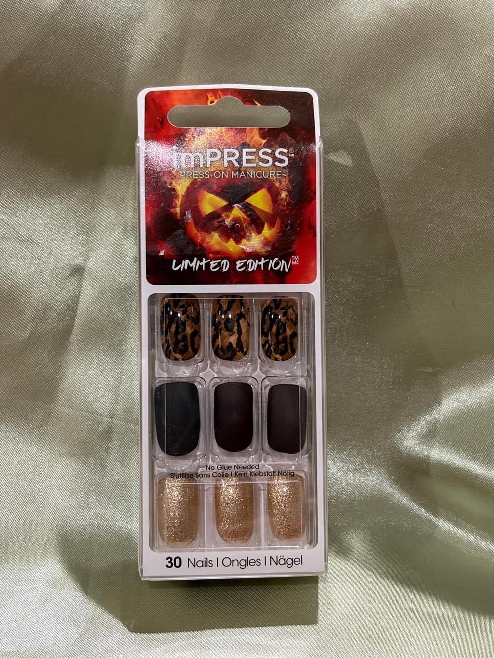 imPRESS Leopard, Black & Gold Glitter Press-On Nails Bog Pumpkin